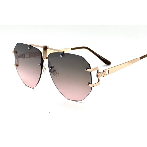 Men Designer Shades Gold Frame Rimless Sunglasses Fashion Trendy Aviator Pilot - Picture 5 of 10